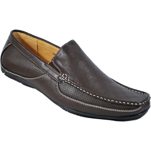 Masimo 2069-12 Chocolate Brown With White Stitching Leather Driving Moccasin Style Loafers